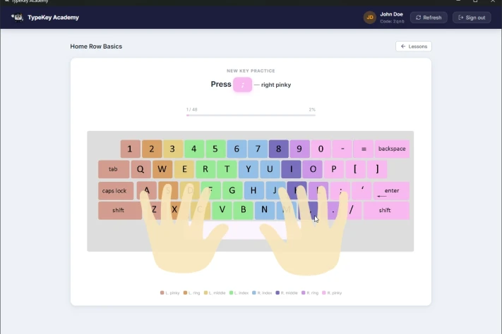 TypeKey Academy is a complete offline-first typing curriculum desktop application suite built for school computer labs, featuring separate Teacher/Admin and Student Electron apps, a local LAN server app for network communication, a CMS for content managem